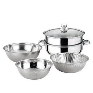 Foster 6-Piece Stainless Steel Steamer, Cooking Pot, Mixing Bowl & Colander Set